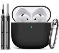 Inesore Funda para AirPods 4 con Kit de Limpieza, Funda Protectora de Silicona para AirPod de 4.ª generación (2024), Diseño Unisex - Negro