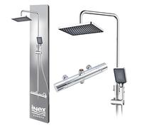 INEX EUROPA Columna de Ducha Termostática Cromado Pulido 2 Modos de Operación Alcachofa Ducha de Mano y Cabezal Cuadrado - Columna Ducha Termostática con Válvula de Seguridad y 10 Años de Garantía