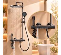 INEX Europa INX 1552 BSR Columna de Baño y Ducha, 4 Funciones, Rociador Redondo, Ducha de Mano, Ducha Higiénica y Cascada para Bañera, Altura Ajustable, Negro Gris Titanio, 10 Años de Garantía