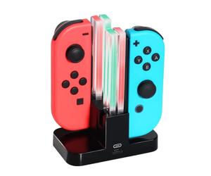 INF Estación de Carga para Nintendo Switch con indicador LED, Cargador Joy-con 4 en 1 con Cable de Carga USB C, Negro
