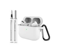 INF Funda protectora de silicona compatible con AirPods Pro 3 con mosquetón y lápiz de limpieza, color blanco