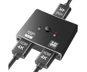INF HDMI 2.0 Switch 2 en 1 Salida 4K HDMI Splitter 1 en 2 Salida, Alta resolución y frecuencia de actualización Que Proporciona una Buena disipación del Calor, 12x6x2 cm, Negro
