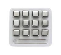 INF Juego de 12 cubitos de hielo de acero inoxidable con caja de almacenamiento y pinzas, piedras reutilizables para whisky