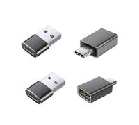 INF Juego de 4 adaptadores USB a tipo C 3.2: 2 unidades USB a tipo C y 2 adaptadores tipo C a USB - Negro, ABS, PD carga rápida, 5 A, Plug and Play