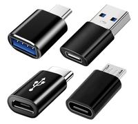 INF Juego de 4 adaptadores USB-C: USB 3.0 y adaptador micro USB para una mejor compatibilidad: negro, ABS, OTG, Plug and Play