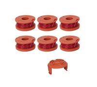 INF Juego de 6 bobinas de repuesto con hilo para desbrozadora Worx WA0010, incluye 1 funda protectora, color naranja, hilo de 3 m