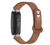 INF Ver banda para Fitbit Inspire 2 correa de cuero genuino marrón con botón de metal