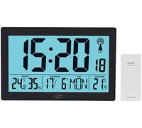 Infactory Relojes meteorológicos - Reloj de Pared Digital inalámbrico: Reloj Radio controlado XL, Negro, Despertador Doble, Termo-/Higrómetro (Relojes de Pared Digitales, Despertador Digital, XXL)