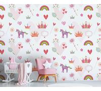 Infantil Papel Pintado En Princesas Estilo Con Corazón Y Animales - Colorido,