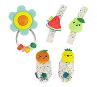 Infantino Juego de regalo de sonajero para bebé, sonajeros de muñeca, sonajeros de pie, sonajero de goma giratorio y mordedor, temática de frutas multicolor, juego de 3 piezas para bebés a partir de 0