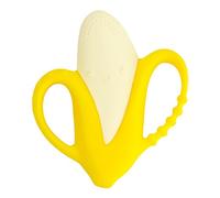 Infantino Lil' Nibbles - Anillo de silicona con textura, exploración sensorial y alivio de la dentición con asas fáciles de sostener, banana amarilla, 0+ meses