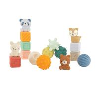 Infantino Woodland Pelotas, Bloques y Amigos, Set Sensorial para Bebés de 16 Piezas, Bloques Apilables Suaves con Figuras de Animales, Pelotas Sensoriales Texturizadas para Bebés de 6 a 18 Meses