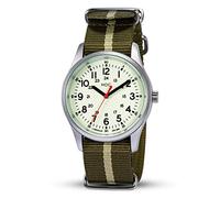 Infantry Reloj analógico para hombre, esfera luminosa que brilla en la oscuridad, estilo militar de campo con pantalla de 12/24 horas, movimiento de cuarzo japonés, correa OTAN de nailon azul
