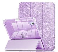 INFILAND Funda para iPad Mini 7ª (A17 Pro) / 6ª generación 2024/2021, iPad Mini 6/7 de 8.3 pulgadas, bonita funda protectora con purpurina con parte trasera transparente brillante, soporte para