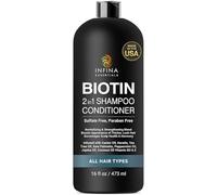 INFINA ESSENTIALS Biotin - Champú y acondicionador 2 en 1 para hombres y mujeres: champú engrosante para el cabello con palma de sierra, queratina