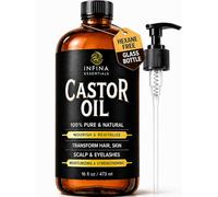 INFINA ESSENTIALS Pure Castor Oil for Hair Growth, Scalp, Skin, Face & Eyelashes - 100% Pure Hexane Free Cold Pressed Castor Oil Glass Bottle - Nourish & Moisturize Hair & Skin - 16 fl oz