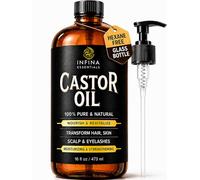 INFINA ESSENTIALS Pure Castor Oil for Hair Growth, Scalp, Skin, Face & Eyelashes - 100% Pure Hexane Free Cold Pressed Castor Oil Glass Bottle - Nourish & Moisturize Hair & Skin - 16 fl oz