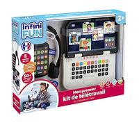 Infini Fun - Mi primer kit de teletrabajo - Teléfono, ordenador y auriculares para realizar videoconferencias como Les Grands. Juegos de imitación de aprendizaje múltiple para niños a partir de 2 años