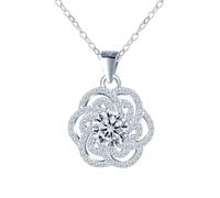 INFINIONLY Collar floral de diamante mujer, Collares colgantes de flor de seis pétalos de plata 925, Un quilate Moissanita redondo de color D claridad VVS1 certificado GRA, Joyas elegantes