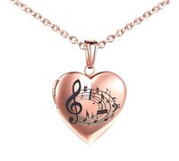 INFINIONLY Collars Colgantes Foto de Corazón para Mujer Niña Collares Medallones Personalizado de Acero Inoxidable de Pareja Colgante Nota de Música Creativos, Oro Rosa