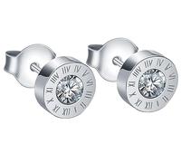 INFINIONLY Hombre Mujer Pendientes de Acero Inoxidable Mujer Pendientes Aros de Números Romanos con Circonita Brillante Aretes Redondos de 8mm, Plateado