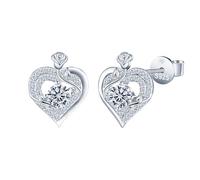 INFINIONLY Pendientes corazón de diamante mujer, Pendientes de botón en forma de rosa de plata 925, Un quilate Moissanita redondo de color D claridad VVS1 certificado GRA, Joyas elegantes