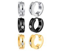 INFINIONLY Pendientes de acero inoxidable hombre mujer aros de circonita piercing de oreja moda, Juego de 3 pares