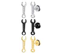 INFINIONLY Pendientes de llave inglesa de acero inoxidable pendientes de botón con atornillable para hombre mujer adolescentes piercing de oreja moda, Juego de 3 pares