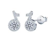 INFINIONLY Pendientes musical de diamante para mujer, Pendientes de botón notas musicales de plata 925 con un quilate Moissanita de Color D Claridad VVS1 Certificado GRA, Joyas para bodas