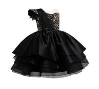Infinita historia y vestido de cumpleaños para niños, falda tutú de pasarela para niñas, lentejuelas, piano, rendimiento, disfraz, vestido de noche, cinturón cadenas, Negro , 18-24 meses