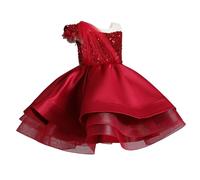 Infinita historia y vestido de cumpleaños para niños, falda tutú de pasarela para niñas, lentejuelas, piano, rendimiento, disfraz, vestido de noche, cinturón cadenas, rojo, 18-24 meses