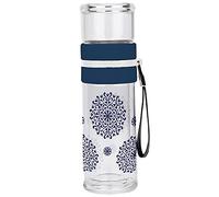 infinite by GEDA LABELS (INFKH) Botella de cristal unisex juvenil con colador de té, Transparente/Azul, 400 ml