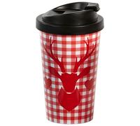 infinite by GEDA LABELS (INFKH) Coffee to go Taza Ciervo Cuadriculado, plástico, Rojo/Blanco, 9 x 9 x 17 cm