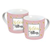 infinite by GEDA LABELS (INFKH) - Taza de Desayuno (Porcelana, 300 ml), diseño con Texto Heldin Des Alltags, Color Rosa y Dorado