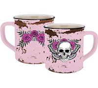infinite by GEDA LABELS (INFKH) Totenkopf Lady Skull Emaille-Optik cerámica, Taza de café, 0.4 litros, Rosa