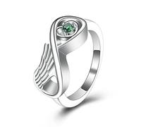 Infinite Feather 12 anillos de piedra natal mini anillo de sujeción para seres queridos cenizas urna de cremación anillo para mujer, anillo conmemorativo, Metal metal Piedra, Acero inoxidable