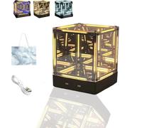 Infinite Space Abyss Lamp, Creative 4d Infinite Abyss Mirror Night Light with Touch Dimming, Rechargeable Fancy Leds Cube Touch Battery Night Light for Gaming Setup Futuristic Room Décorc (Yellow)
