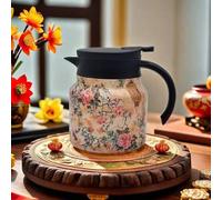 Infinite Tea Pot, Vintage Floral Pattern Tea- Built-in Infuser, Stainless Steel Thermal Carafe for Home Office (FA)