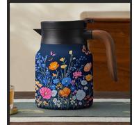 Infinite Tea Pot, Vintage Floral Pattern Tea- Built-in Infuser, Stainless Steel Thermal Carafe for Home Office (BA)