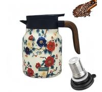 Infinite Tea Pot with Infuser, Vintage Floral Pattern Tea vacuum bottle - Built-in Infuser, 316 Stainless Steel Household Teapot with Large Capacity for Hot Drinks (Porcelain White,Wood)