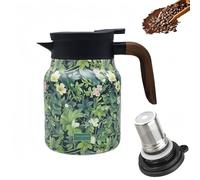 Infinite Tea Pot with Infuser, Vintage Floral Pattern Tea vacuum bottle - Built-in Infuser, 316 Stainless Steel Household Teapot with Large Capacity for Hot Drinks (Grass,Wood)