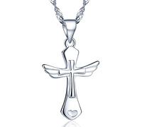 Infinite U Clásico Collares Cruz, Diseño de Alas de ángel para Niñas/Mujeres Collar con Colgante Hecha de Plata de Ley 925 (con bolsa de regalo)