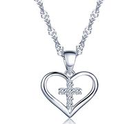 Infinite U Clasico Collares Cruz y Corazón Colgante de Plata 925 Circonita collar para las mujeres/niñas
