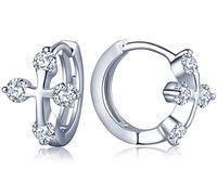 Infinite U Classic Cruz Plata de Ley 925 Circonita Pendientes de aro Creole para mujeres/niñas, Plata