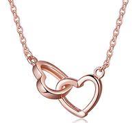 Infinite U Collar Colgante Corazón de Plata de Ley 925 para Mujer Niña Chica Collares de Doble Corazón de Esqueleto Collar Moda, Oro rosa