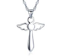 Infinite U Collar colgante de plata de ley 925 para Mujer Niña colgante de crucifijo con alas de ángel, cadena de 45 cm (con bolsa de regalo), Plata esterlina