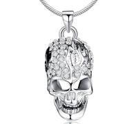 Infinite U Collar con colgante de Acero inoxidable Cráneo Calavera Cristal Austríaco Chapado en Plata Colgante/Collar para Mujer/Hombre/Adolescente/Unisex