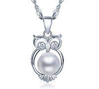 Infinite U - Collar con colgante para mujer, plata de ley 925, diseño de búho con perla de 8 mm, cadena de 45 cm