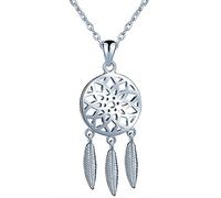 Infinite U - Collar extensible de plata de ley 925 con colgante de pluma tribal atrapasueños