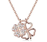 Infinite U Elegant doble Four-Leaved Clovers 925 plata de ley Circonita Colgante Collar para las mujeres/Girsl, oro rosa